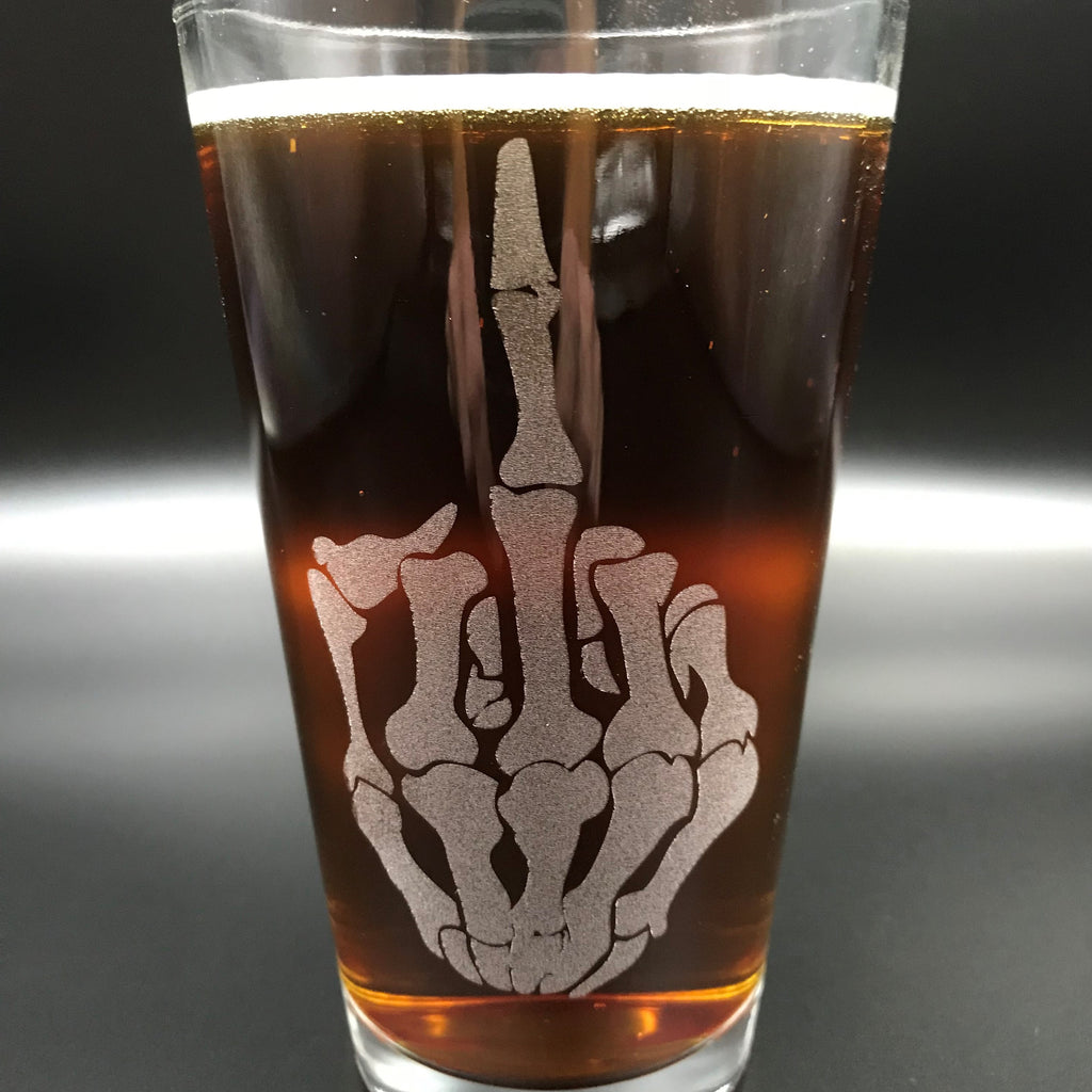 Laser Engraved Heavy Pint Beer Glass-Middle Finger