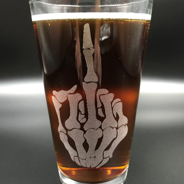 Laser Engraved Heavy Pint Beer Glass-Middle Finger